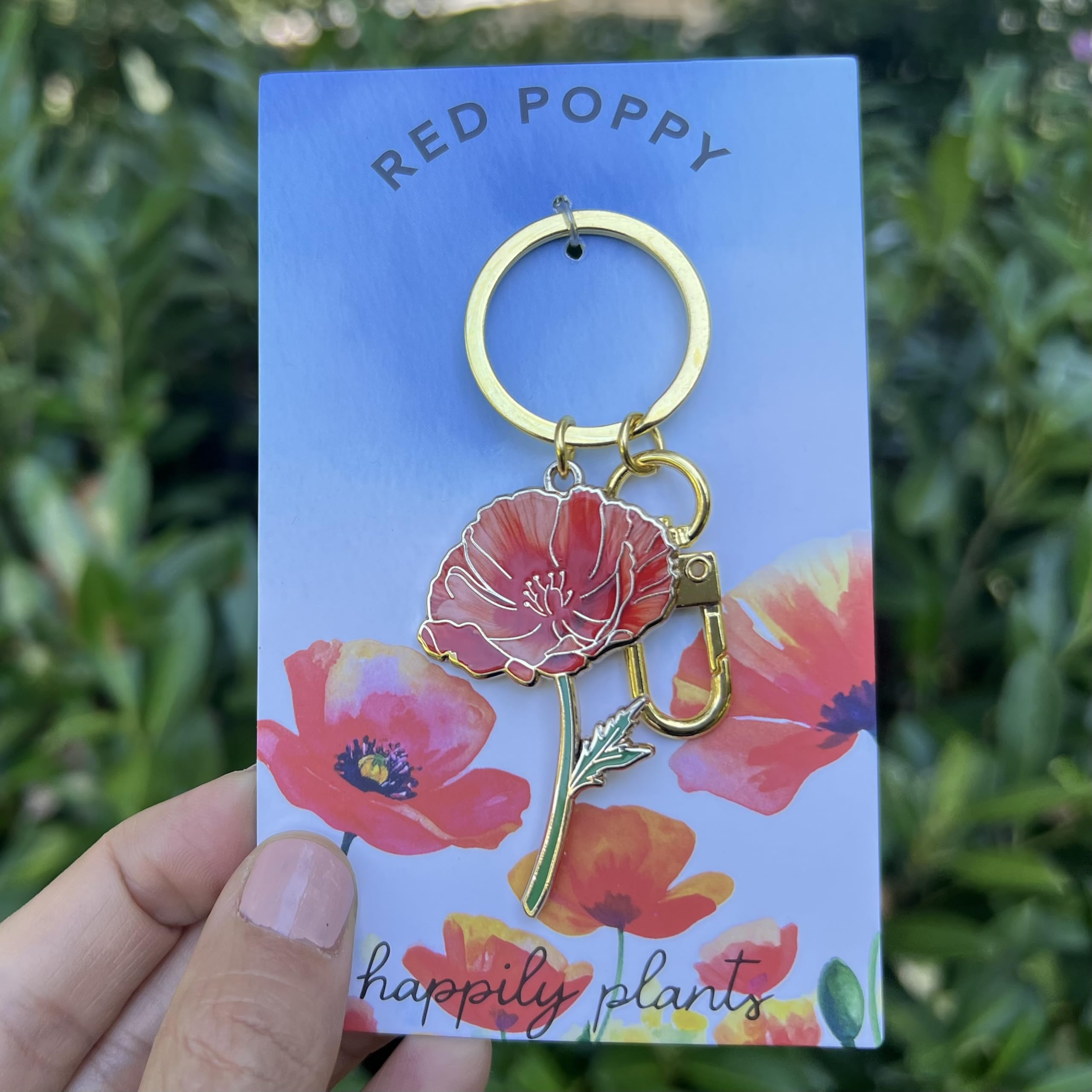 Red Poppy Keychain & Bag Charm – California Poppy Floral Accessory, Boho Gifts, August Birth Flower Keychain, Flower Gifts