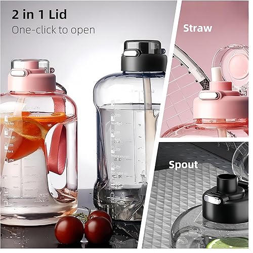 Miniatura 3 de Botella de agua motivacional de 50 onzas y 84 onzas, marca de tiempo, a prueba de fugas y sin BPA. Tapa 2 en 1 con pajilla, Tritan de grado