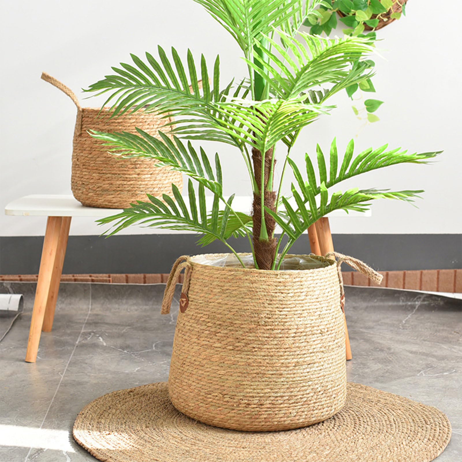 Pots de fleurs pour l’intérieur, paniers de plantation en paille tressée pour le linge et les plantes (grand)