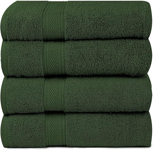 Homes Perception 4 Pack Bath Towel Set | Ultra Soft and Durable Cotton Bath Towels | 500 GSM (Hunter Green)