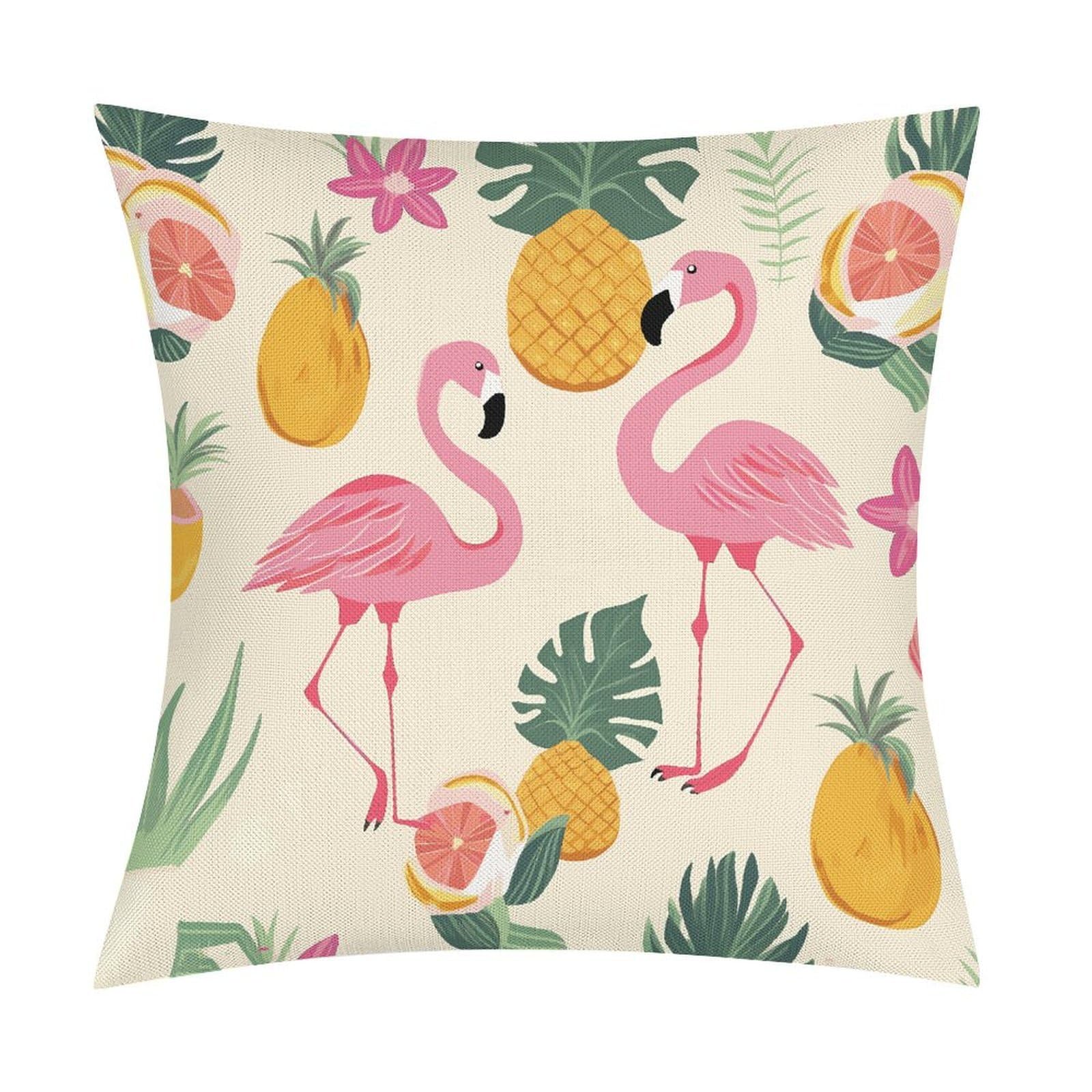 Fodpand Style Flamingos And Pineapples Pillow Covers 18X18 Inch, Pillow Cases Boho Farmhouse, Throw Pillow Covers For Couch Sofa Bed Spring Home Decor