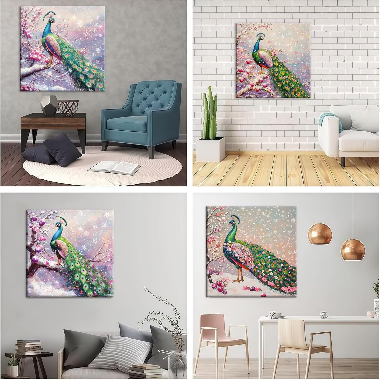 QIANLUOO Pfauen Diamond Paining, 5D Diamant Painting Bilder 60x60cm t-482 | 4 Pack Diamond Painings Erwachsene, 5D DIY Diamant Malerei Mosaikherstellung für Relaxation and as a Wall Deko Geschenk