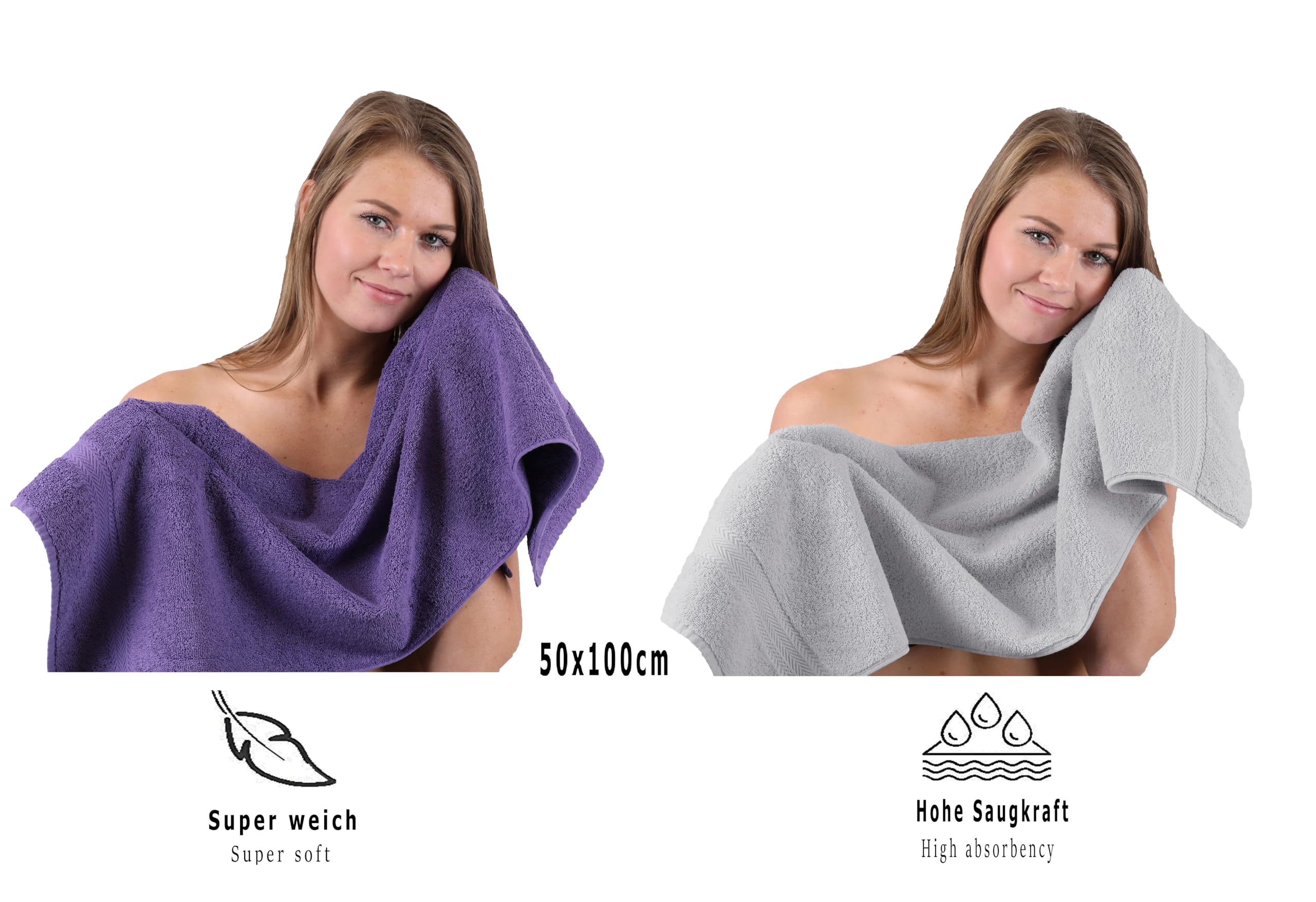 Betz Set di 10 asciugamani Classic 2 lavette 2 asciugamani per ospiti 4 asciugamani 2 asciugamani da doccia 100% cotone colore lilla e grigio argento