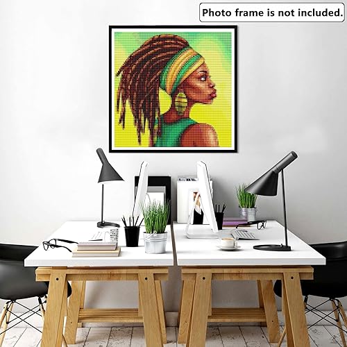 Miniatura 2 de Yomiie Pintura de diamantes 5D afroamericana completa por números, pintura de mujer africana con diamantes, bordado de diamantes de imitación, punto