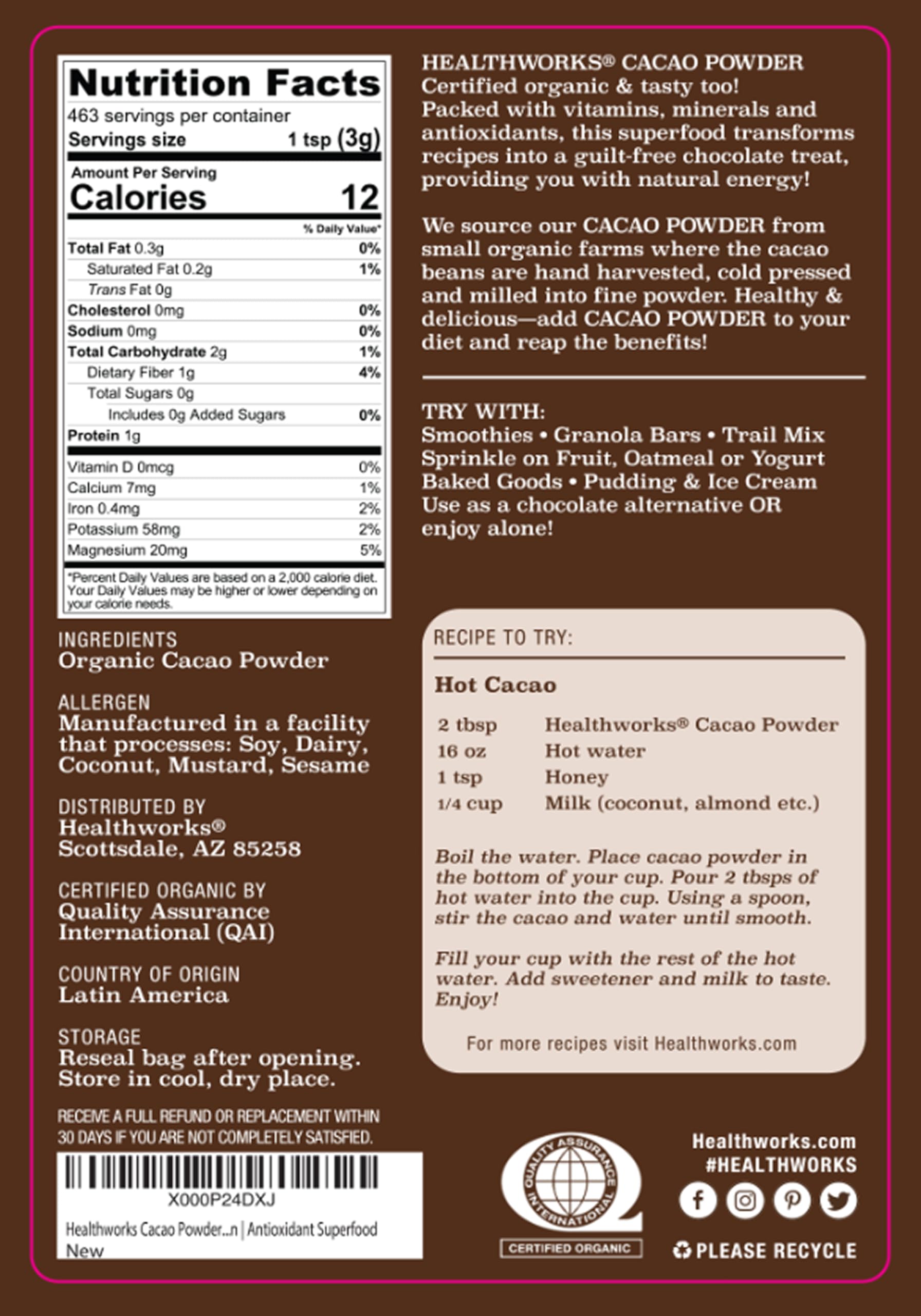 Amazon.com : Healthworks Superfoods Organic Cacao Powder 3 lb