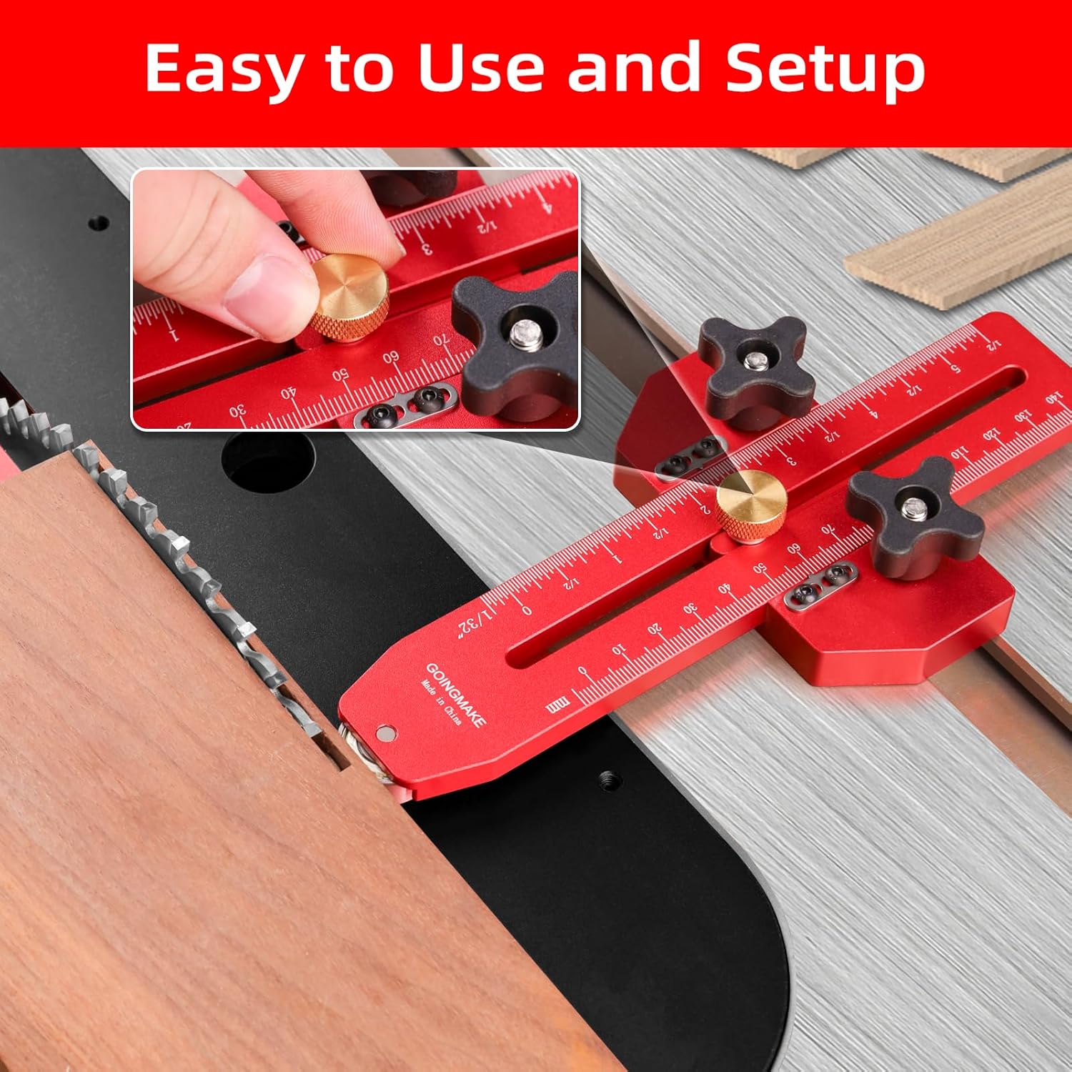 Thin Rip Jig Table Saw Jig Guide, Making Repetitive Narrow Thin Strip Cuts, Anti-Kick Back, Fits for 3/8" x 3/4" T and U Slot, for Table Saw Band Saw Router Table Woodworking Tools