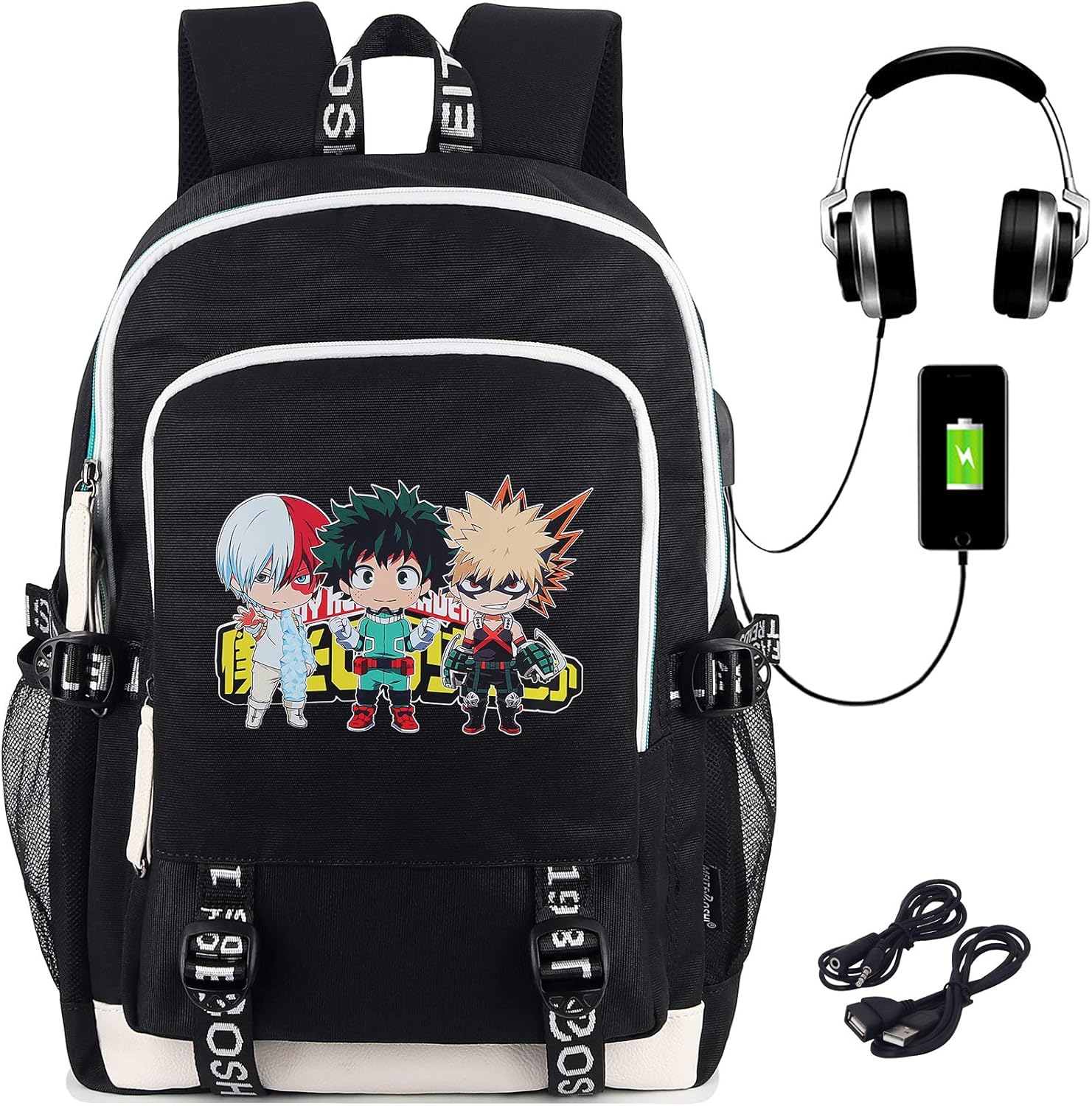 Up To 50% OFF Roffatide Anime My Hero Academia Backpack Printed College School Bag Laptop Backpack with USB Charging Port & Headphone Port 🔥 Flash Sale Roffatide Anime My Hero Academia Backpack Printed College School Bag Laptop Backpack with USB Charging Port & Headphone Port