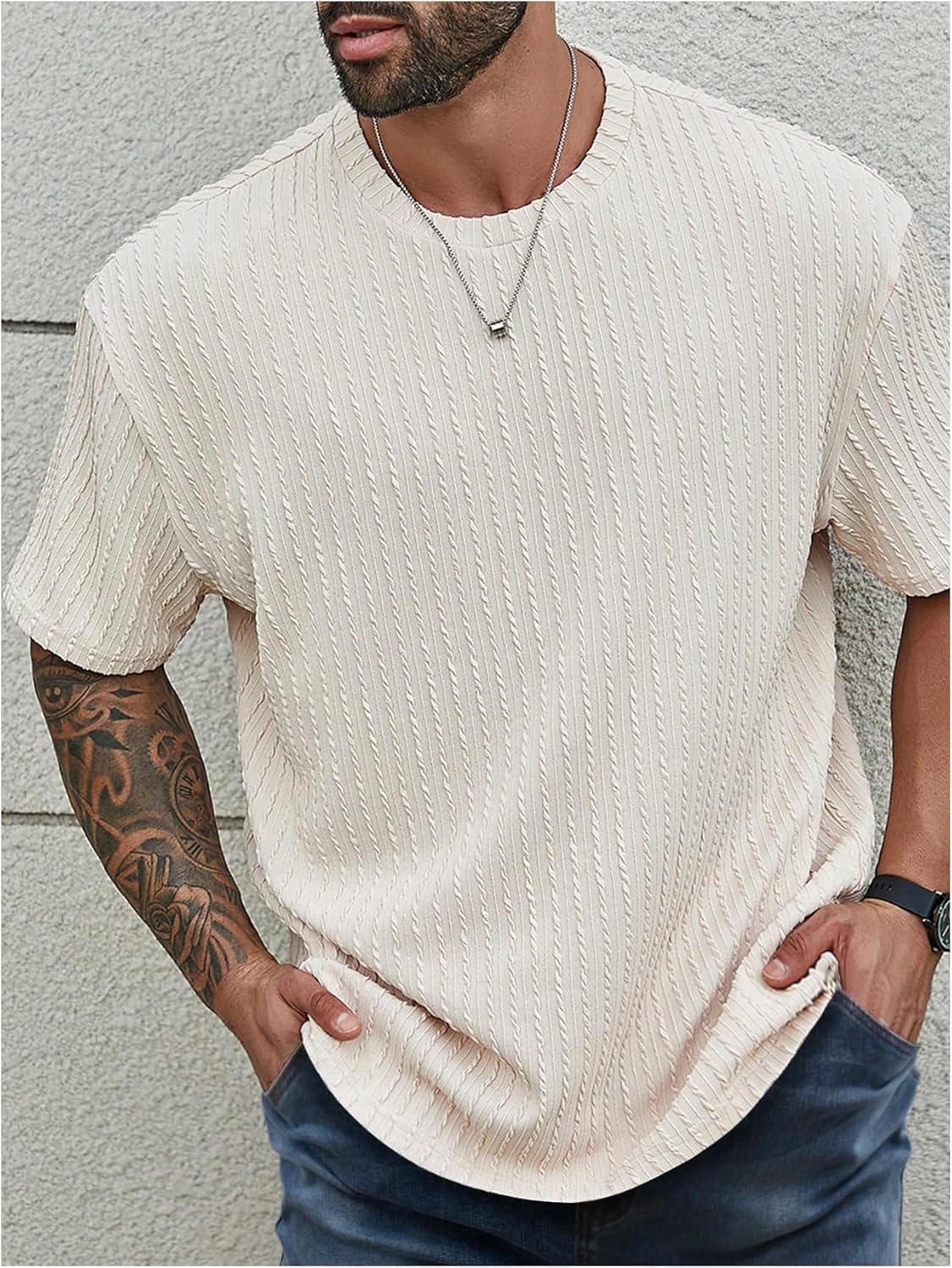 Men's Big and Tall Shirts Textured Knit Tshirt Shirts Casual Summer Tops Trendy - Image 4