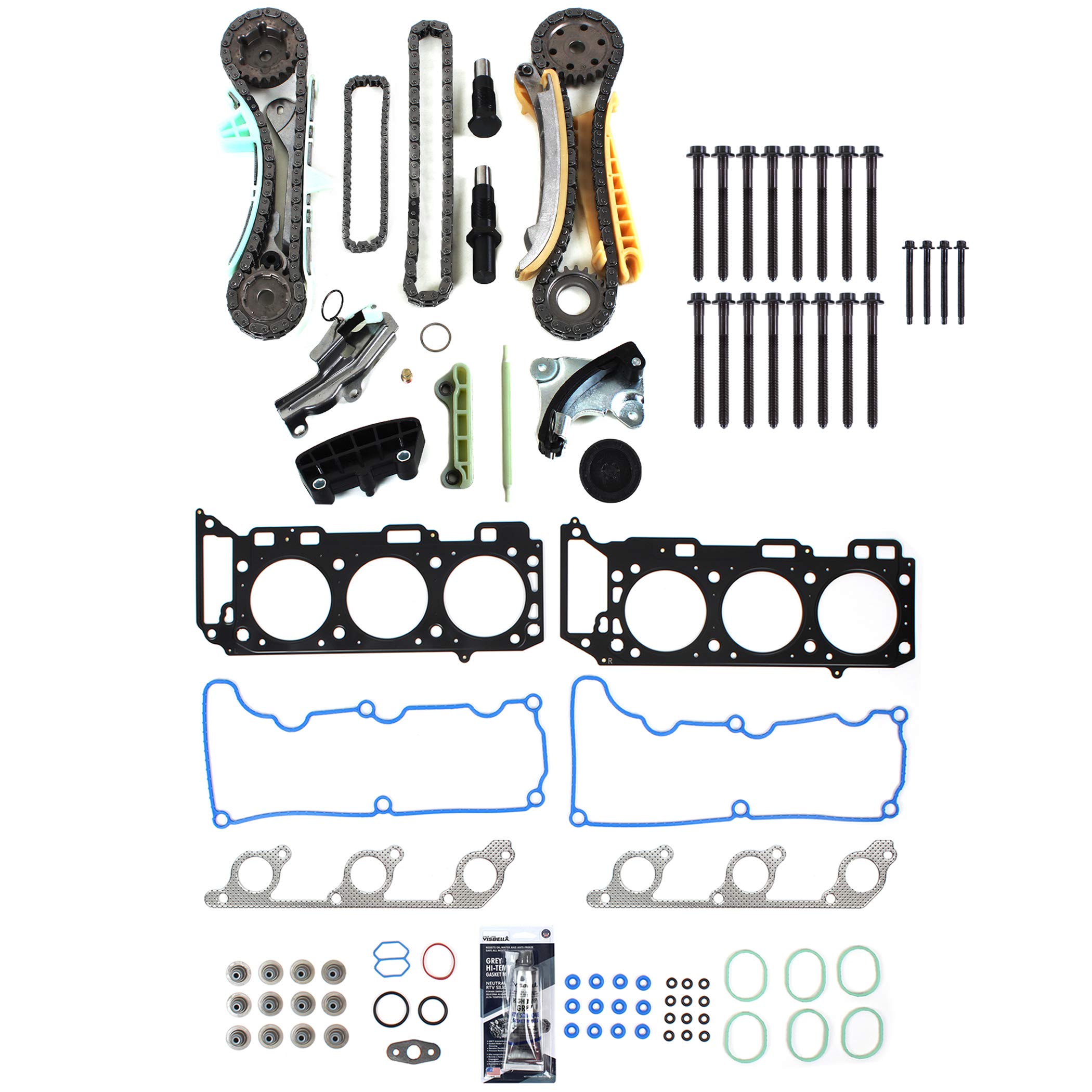 CNS MLS Cylinder Head Gasket, Head Bolt Set, and Timing Chain Kit Compatible with 01-03 Ford/Mazda/Mercury 4.0L 4015CC 245CU in. SOHC V6 12V [100.4mm] VIN Code "E" "K"