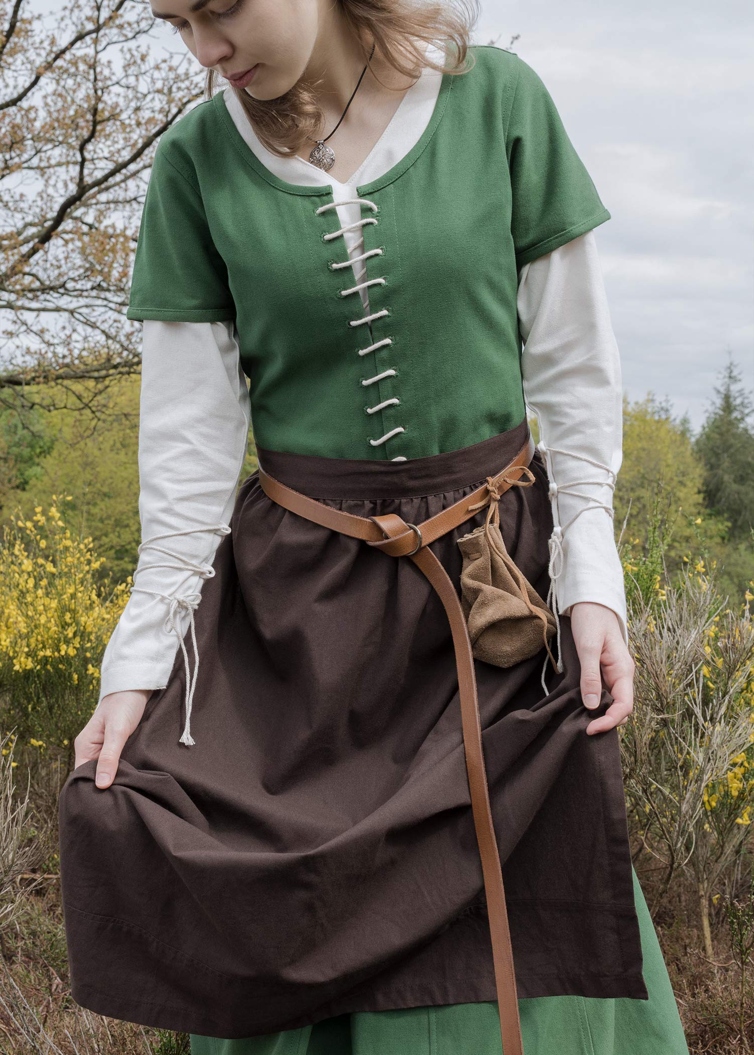 Battle-Merchant - Grembiule medievale lungo da donna - cotone - ideale per costumi medievali o vichinghi, giochi di ruolo dal vivo (LARP) - taglia unica - lunghezza 80 cm