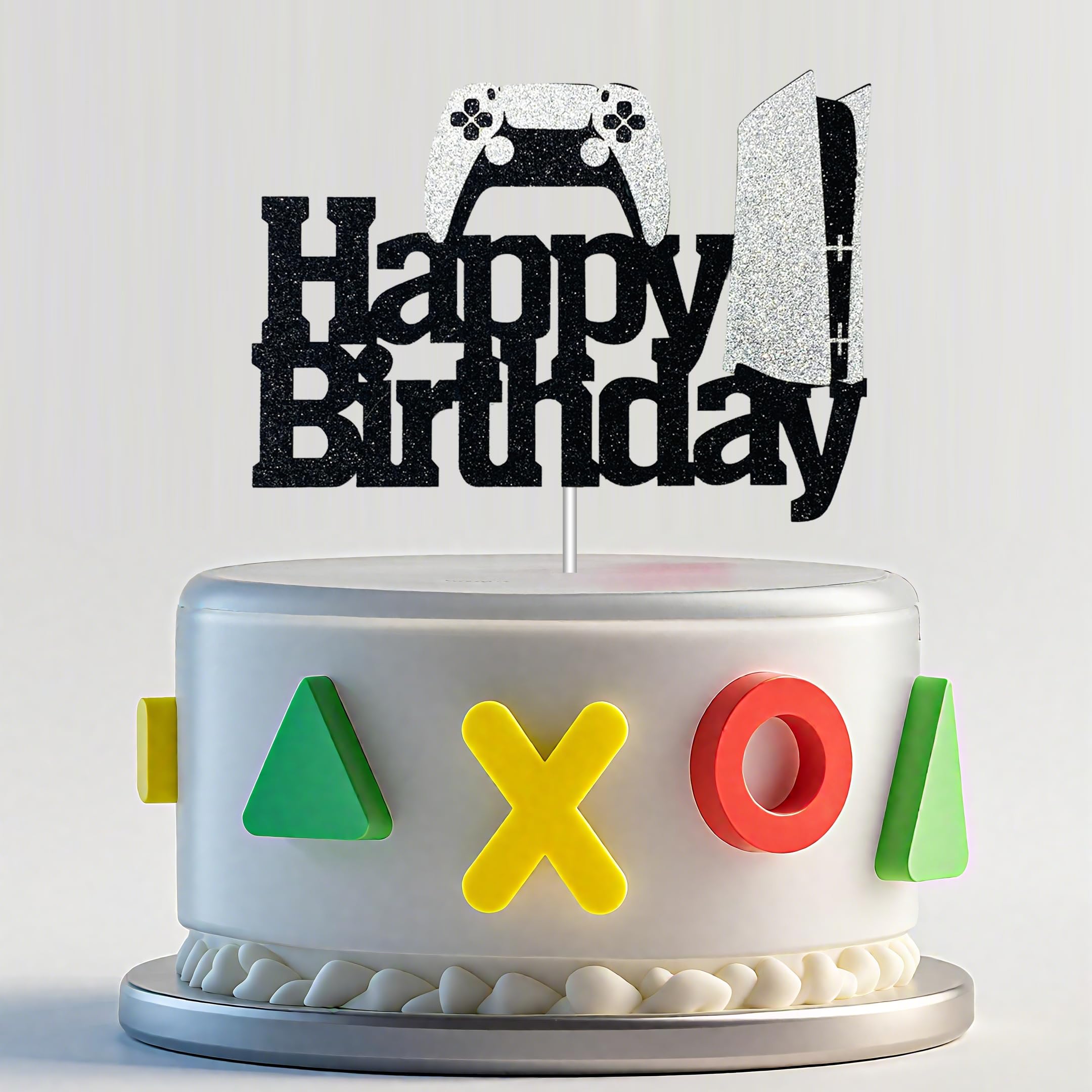 HAKPUOTR Video Game Cake Topper - Game Controllers Happy Birthday Cake Decorations - Glitter Gaming Cake Topper for Boys Video Game Party (Controller