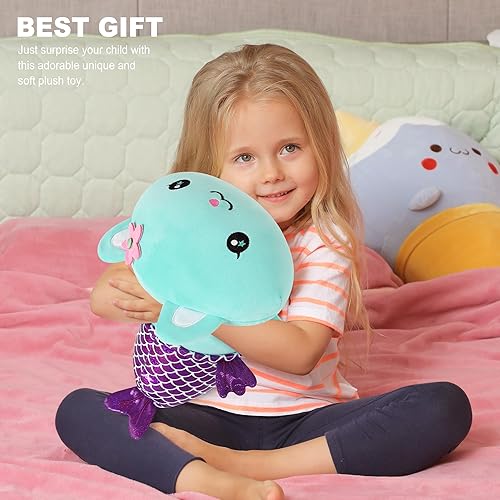 Miniatura 5 de Onsoyours Lindo gatito sirena de peluche de gatito, suave almohada de felpa de gato sirena para niños (sirena de gato azul, 12 pulgadas)