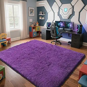 Purple Fluffy Rug Shaggy Area Rug, 6x9 Area Rugs for Girls Bedroom, Big Soft Shaggy Bedside Non-Slip Plush Dorm Nursery Kids Carpet Home Decor Aesthetic