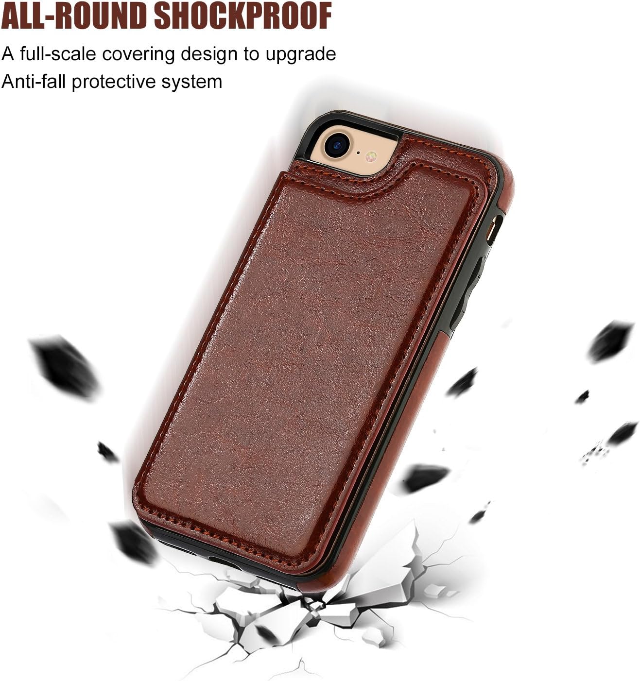 ONETOP for iPhone SE(2022) iPhone SE(2020) iPhone 7/8 Wallet Case with Card Holder, Premium PU Leather Kickstand Card Slots, Double Magnetic Clasp and Durable Shockproof Cover 4.7 Inch(Brown)
