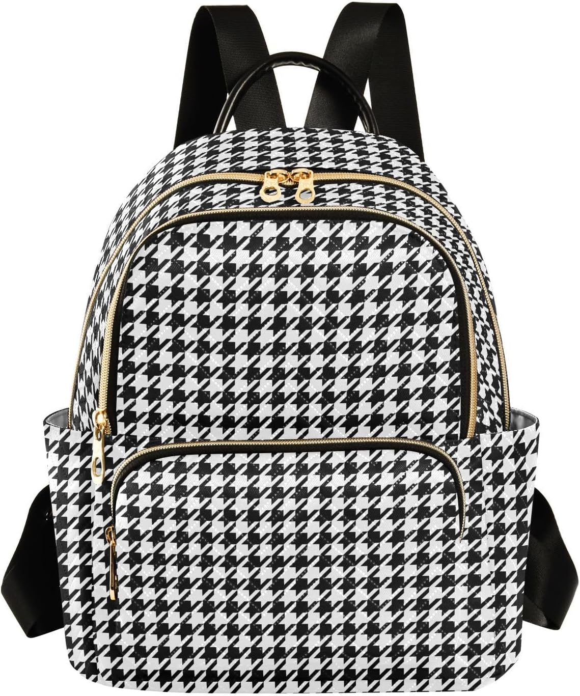 MCHIVER Black Houndstooth Backpack Purse for Women Fashion Backpack Mini Daypack Lady Shoulder Bag 11.41 * 15.5 * 14.17 In