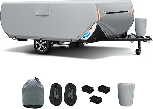 Funda plegable plegable para caravana de 8 a 10 pies, protección mejorada de alta resistencia, impermeable, con 3 correas inferiores, protección
