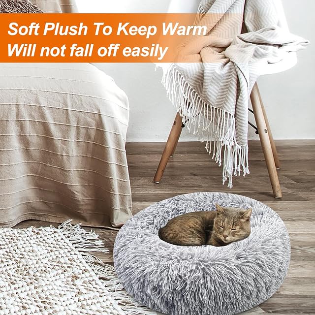 Foto 3 de 7 de Brevanza Cama Perro CóModo Y CáLida, Felpa Camas para Gatos Invierno, Cojin Redonda Perro Antideslizante