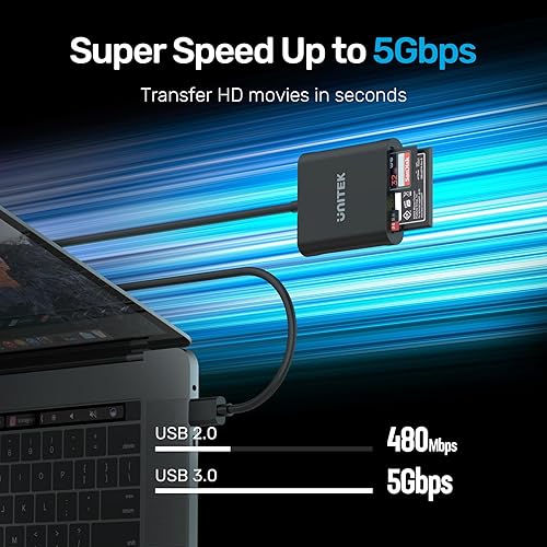 Miniatura 4 de Unitek - Lector de tarjetas de aluminio 3 ranuras lectura simultánea 12 m  Negro  USB-A S