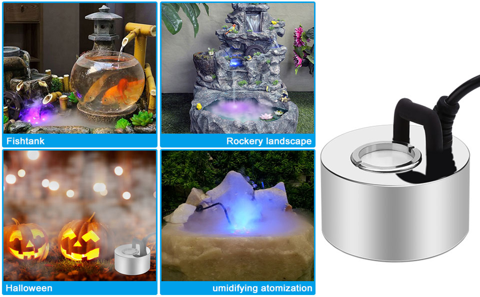 Mist Maker With Led 24V Color-Changing Mist Maker - 12 LED Pond Humidifier (US Plug Included) Mini Water Mister Pump