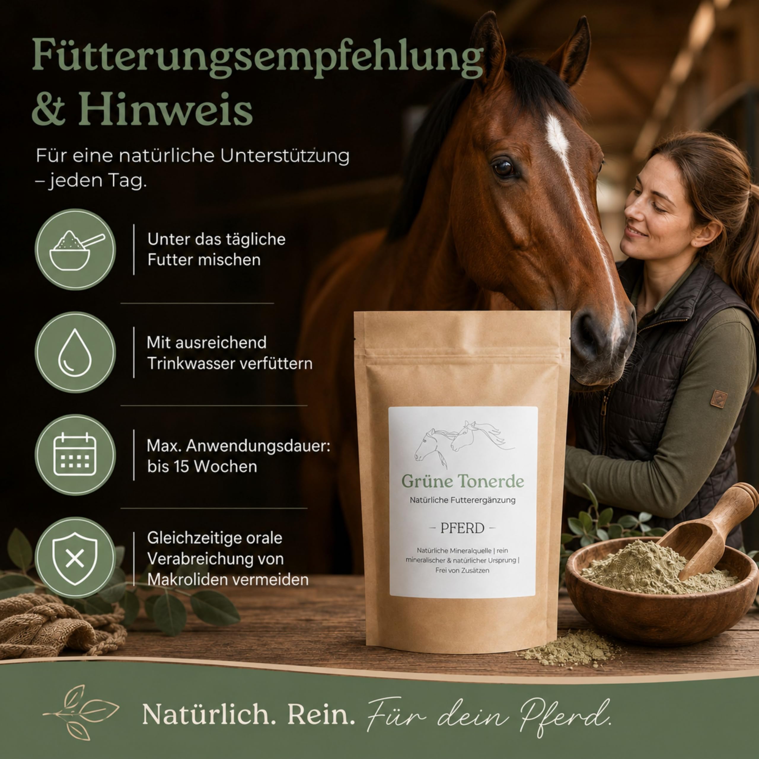 AGC Tonerde für Pferde 2 kg – natürliches Ergänzungsfuttermittel, 100% Illit-Montmorillonit-Kaolinit, extra fein <20 µm, ohne Zusätze, Mineralerde Pulver fürs tägliche Futter