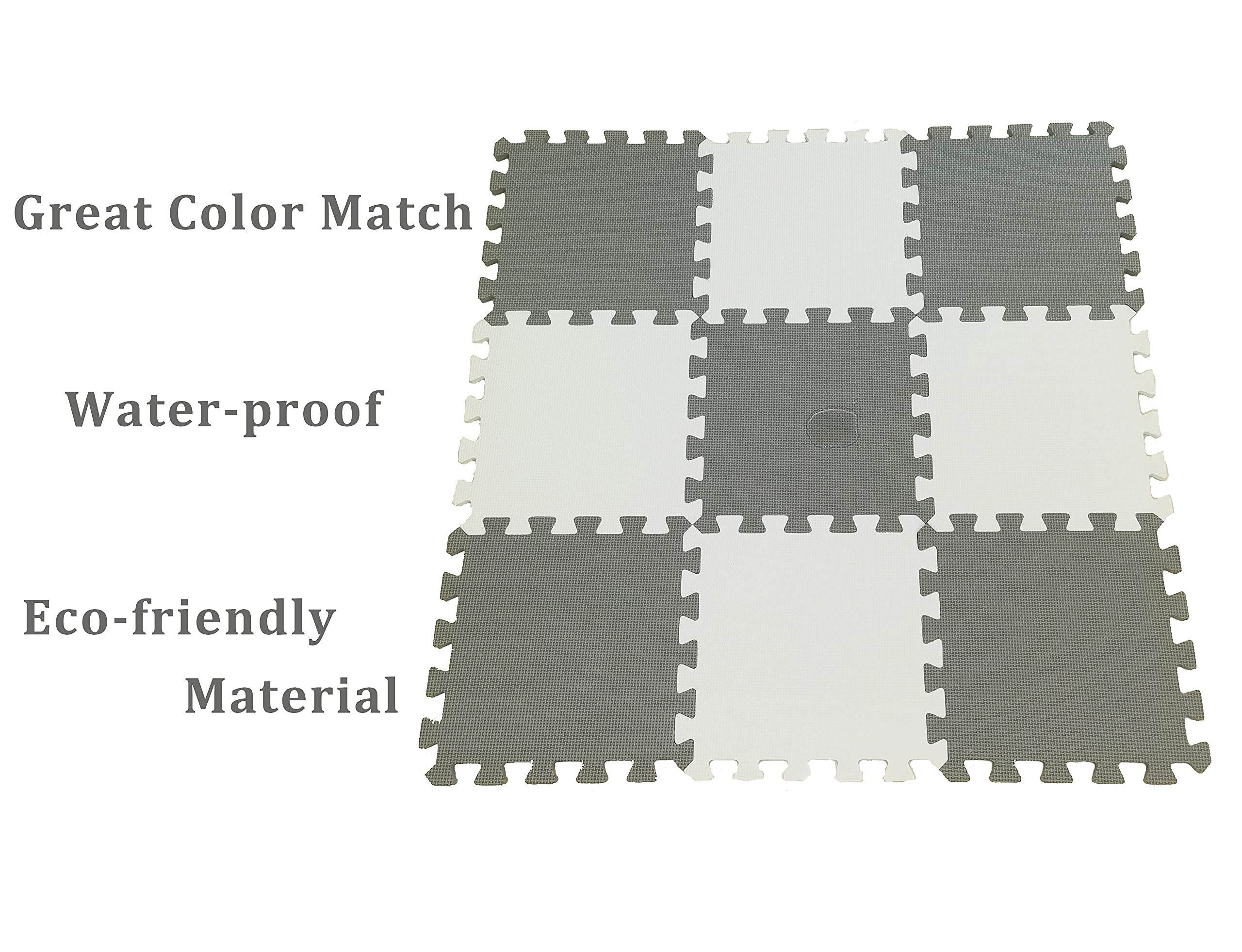Tappetini da gioco in schiuma da 20 pezzi con bordo, piastrelle in schiuma ad incastro per bambini, tappetini in schiuma puzzle per bambini, tappetini per esercizi – colore grigio e bianco