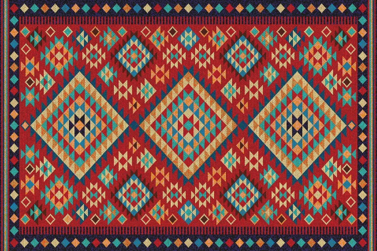 Decormat Tapis Vinyle Le Jardin 60x90cm Rouge de Terrasse PVC de Sol Lino Linoléum sur Balcon Étanche Extérieur - Triangles rétro