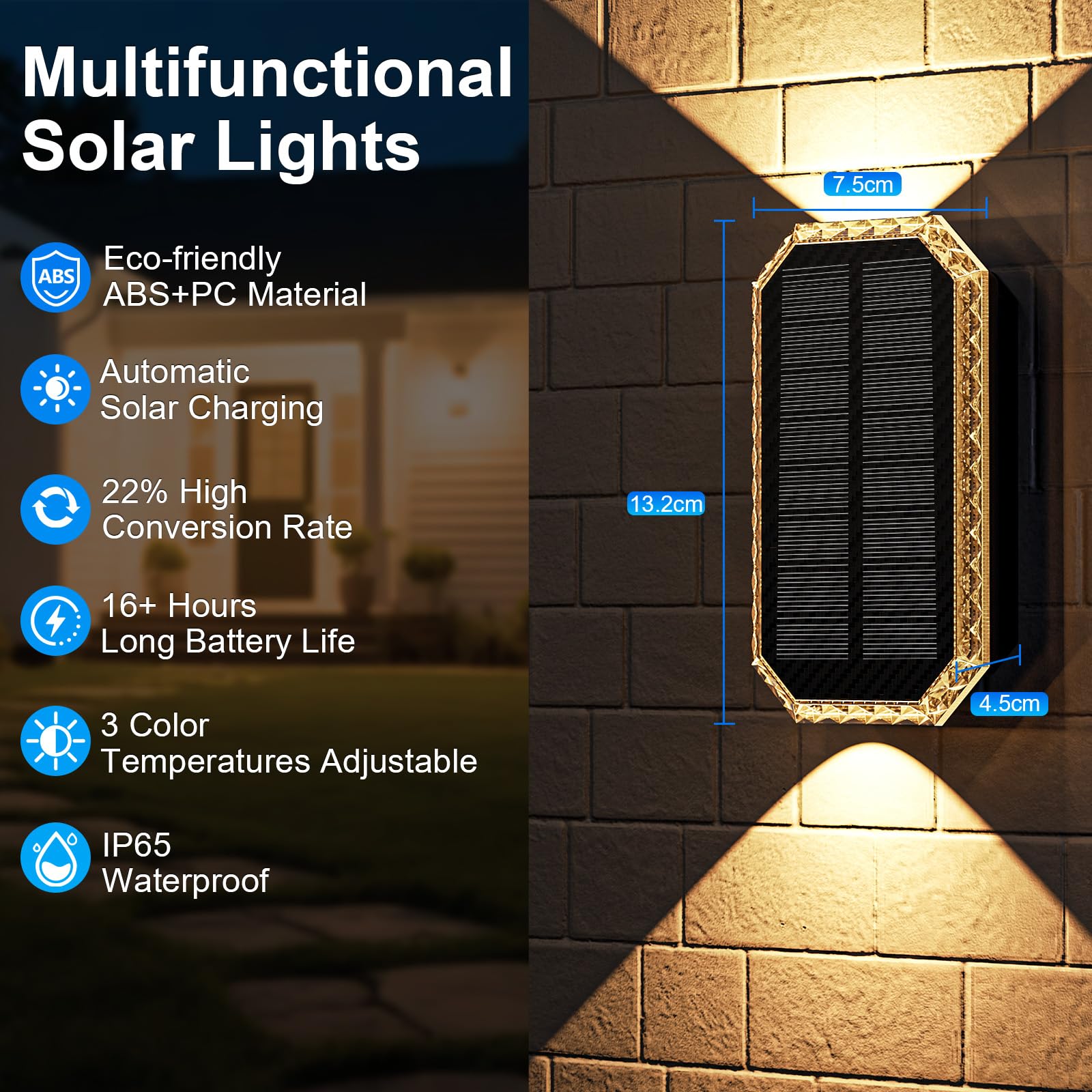 Solar Wandleuchte Aussen, 3 Farbtemperatur Solarlampen für Außen IP65 Wasserdicht Solar Aussenleuchte 1200mAH Akku Wandleuchte, Solarleuchten für Aussen Garten, Zaun, Balkon Deko (8 Stück)