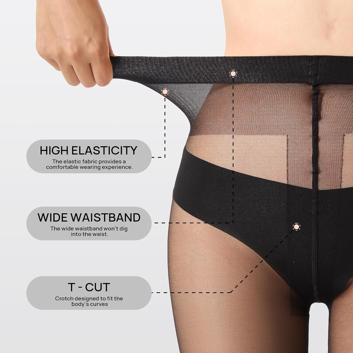 MANZI 2 Pairs Sheer Tights for Women T-Crotch Ultra Thin 20D Reinforced Pantyhose High Waist Stockings - Image 4