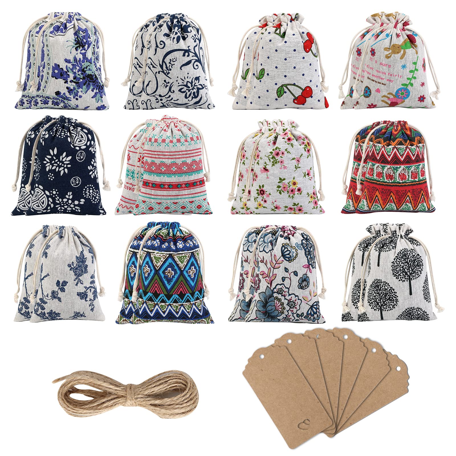 Corciosy Canvas Gift Bags with Drawstring,Fabric Cloth Gift Bag Packing Storage Linen Burlap Jewelry Pouches Sacks for Wedding Party Shower Birthday Christmas DIY Craft 24Pcs