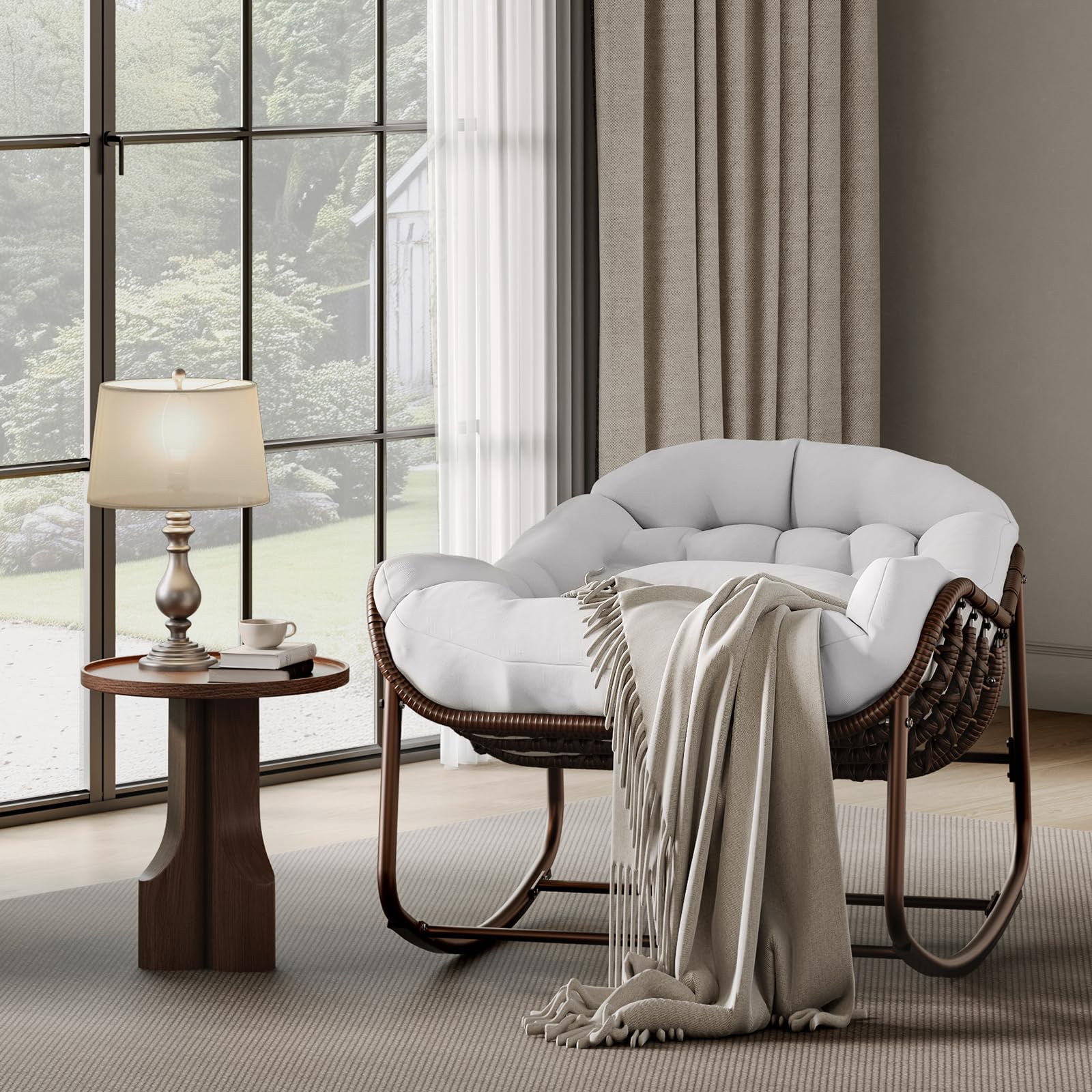 Garvee Fauteuil à Bascule Exterieur, Structure Acier pour Salon Patio Blanc