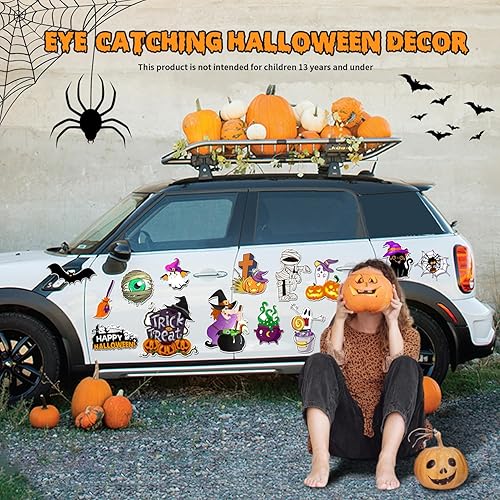 Miniatura 2 de 16 imanes de Halloween reflectantes para automóvil, decoración de Halloween, refrigerador, calcomanías magnéticas de murciélagos de calabaza,