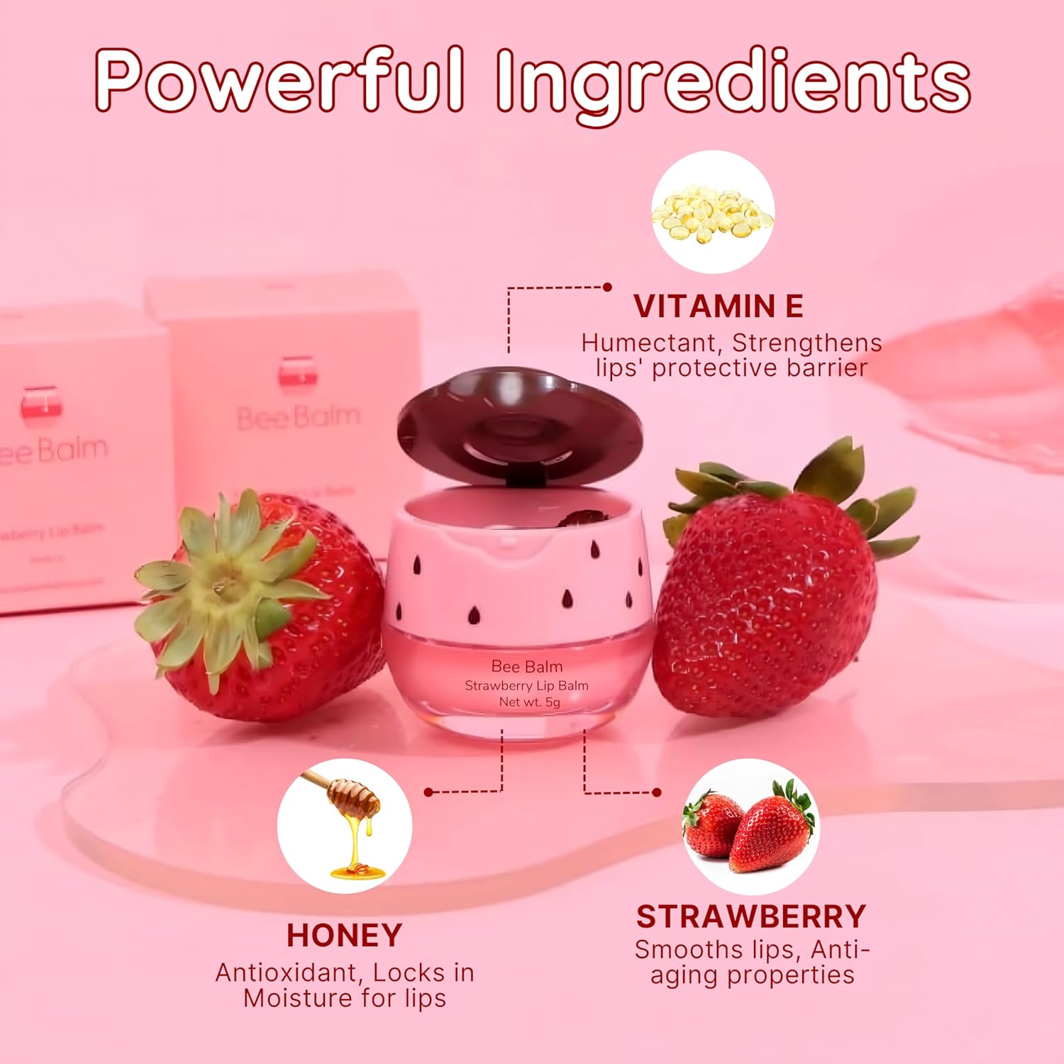 Original My Bee Balm Lip Balm - 4 Pack Hydrating Balm Honey Pot for Dry, Chapped & Cracked Lips with Propolis, Honey & Vitamin E - Soften, Smooth & Reduce Lip Lines