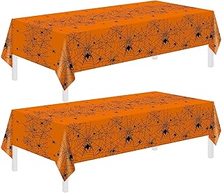 Halloween Tablecloth,2 Pack Disposable Plastic Tablecloth 54"x108" Halloween Decorations,Orange Table Cloth for Birthday Decors,Spider Web Table Cover,Party Supplies for Indoor or Outside,Home,Dinner