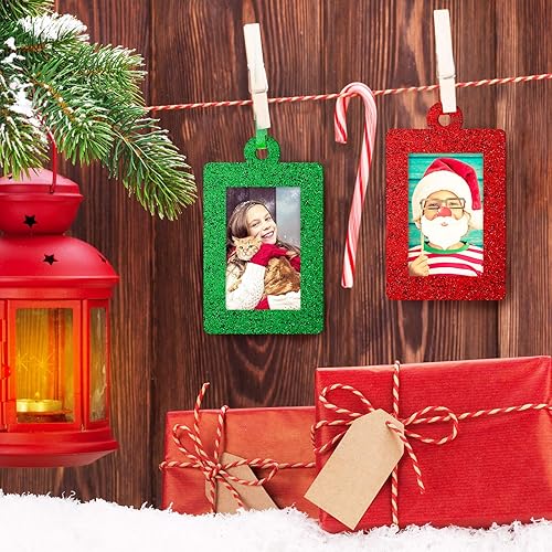 Miniatura 7 de Jetec 36 marcos de fotos con brillantina para decoración de árbol de Navidad, mini marco de fotos de fieltro, marco pequeño para colgar, regalos de