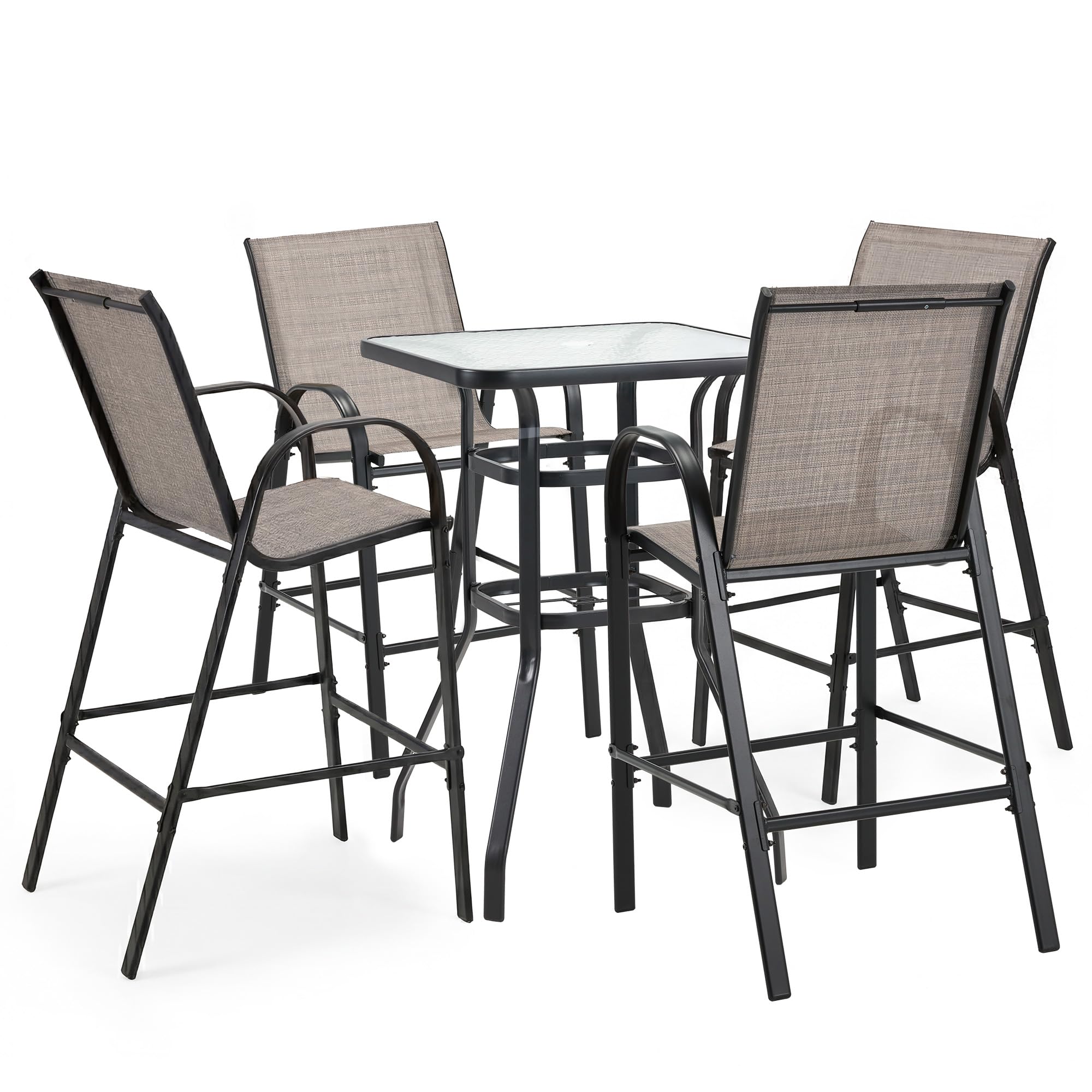 HOMREST Outdoor Bar Height Stools Set of 5,4 High Back Patio Bar Chairs with Outdoor High Top Table,All Weather Outdoor High Top Bistro Set Furniture for Patio,Balcony,Taupe