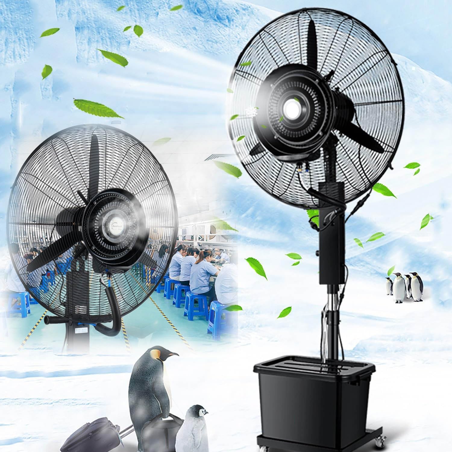 asdchZen 30In Pedestal Misting Fan With 90°Oscillation, 11 Gal Tank, Efficient Outdoor Cooling For Patios, Greenhouses, Industrial Use,One Color-550mm/22in