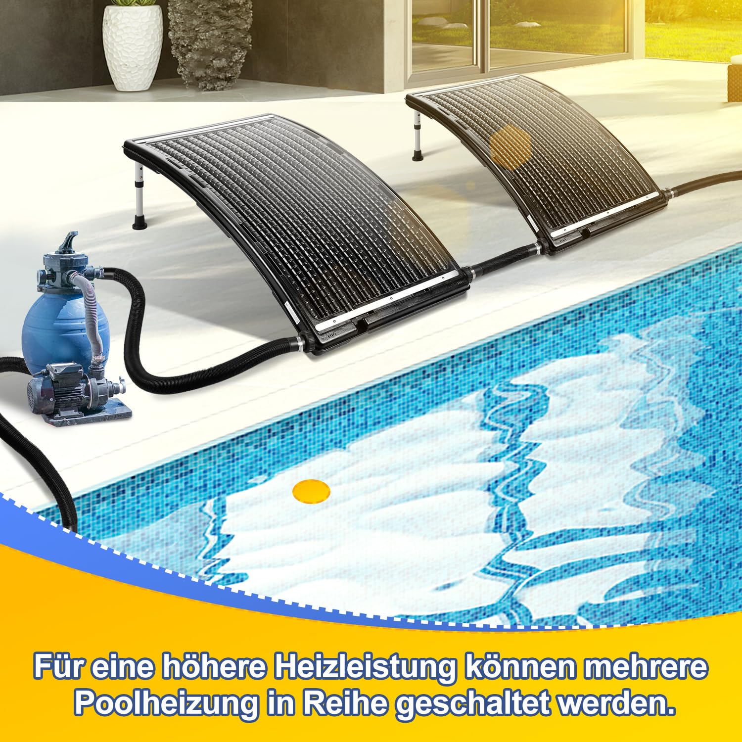 2026 Upgrade: zestaw 2 solarnych podgrzewaczy basenowych, 4 stopnie regulacji wysokości nóżek podporowych, ogrzewanie basenowe solarne do basenów rozstawianych i wbudowanych, w zestawie adapter x 4