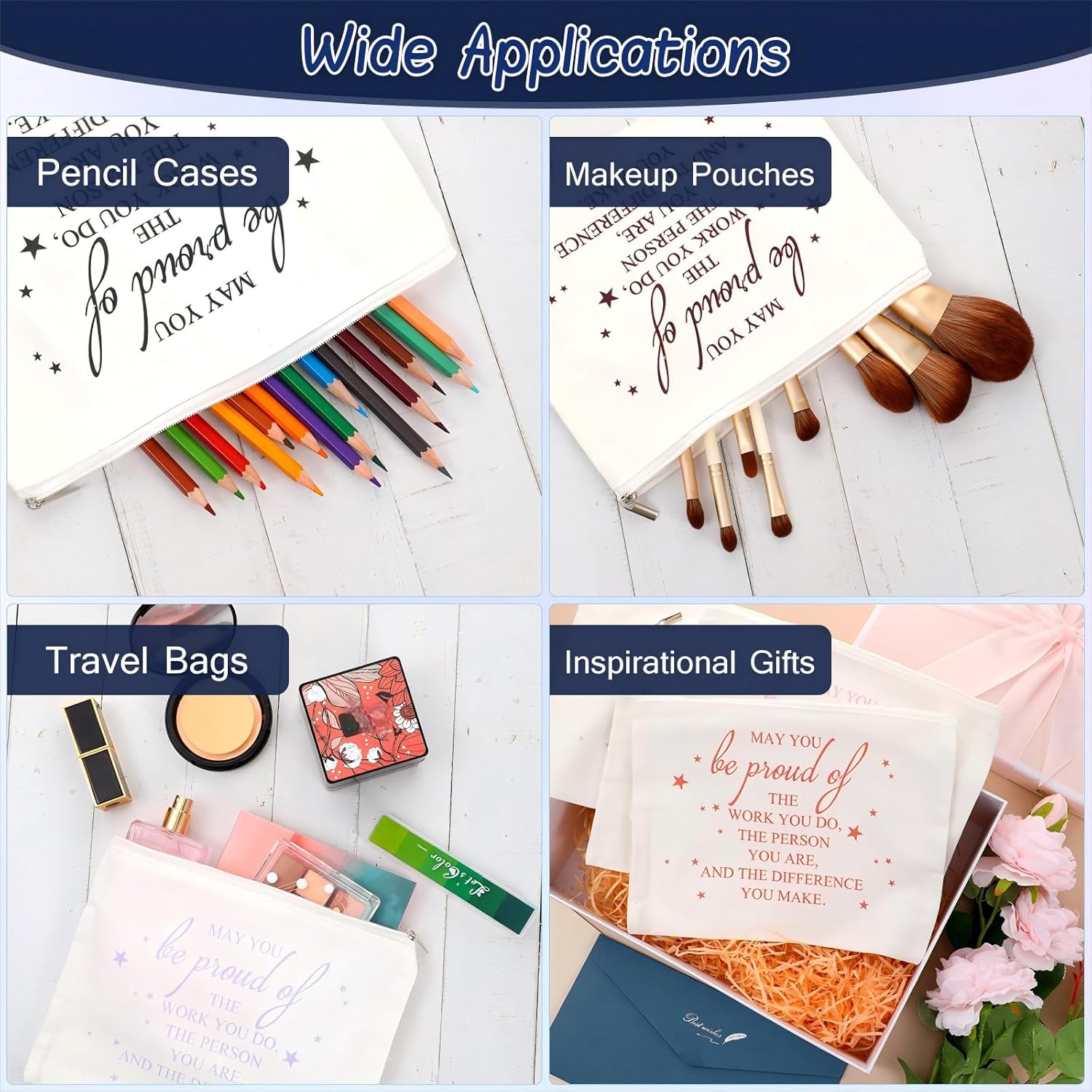 Sieral 20 Pcs Employee Appreciation Gifts for Women Inspirational Canvas Makeup Bags May You Be Proud Cosmetic Pouch Motivational Gift Canvas Makeup Bag with Zipper for Coworker Staff(White) - Image 7