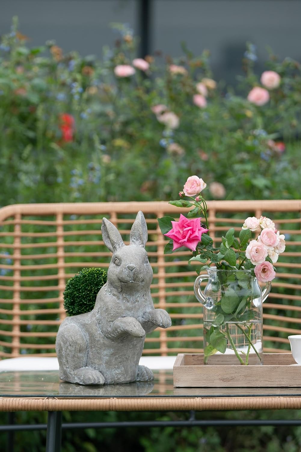 15-Inch Magnesium Rabbit Planter, Weathered Gray Finish, Decorative Garden Statue, Indoor Outdoor Succulent Pot, Vintage Rabbit Figurine Home Decor Accent - 13" x 8.5" x 15"