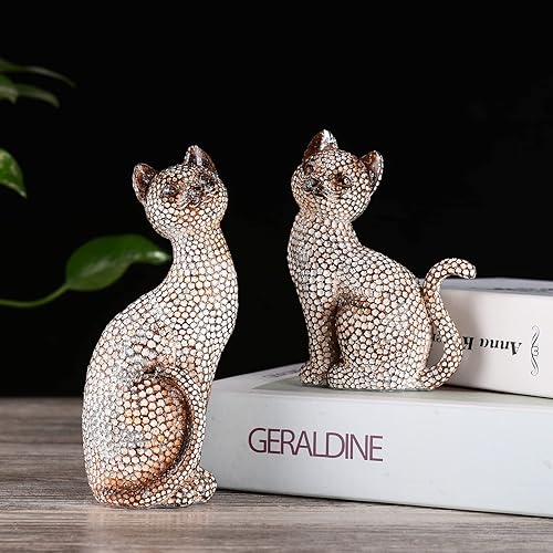Miniatura 7 de Estatua de gato de resina 2 piezas lindas mascotas adornos para el hogar tienda oficina escritorio decoración boda cumpleaños regalo coleccionable