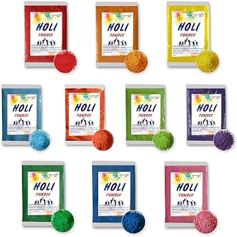 Indian Store 24 Holi Gulal Powder Water Soluble Natural Festival Photo Shooting Rangoli Colours Rainbow Powder Holy Coloured Bag Glitter Colour Powder Photos Mix 10