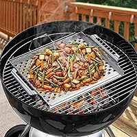 Vista 7 de Onlyfire - Sartén de acero inoxidable antiadherente, bandeja de barbacoa con parte inferior perforada y asas para mariscos, carnes, verduras, ideal