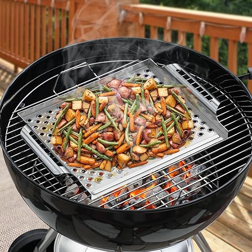 Miniatura 7 de Onlyfire - Sartén de acero inoxidable antiadherente, bandeja de barbacoa con parte inferior perforada y asas para mariscos, carnes, verduras, ideal