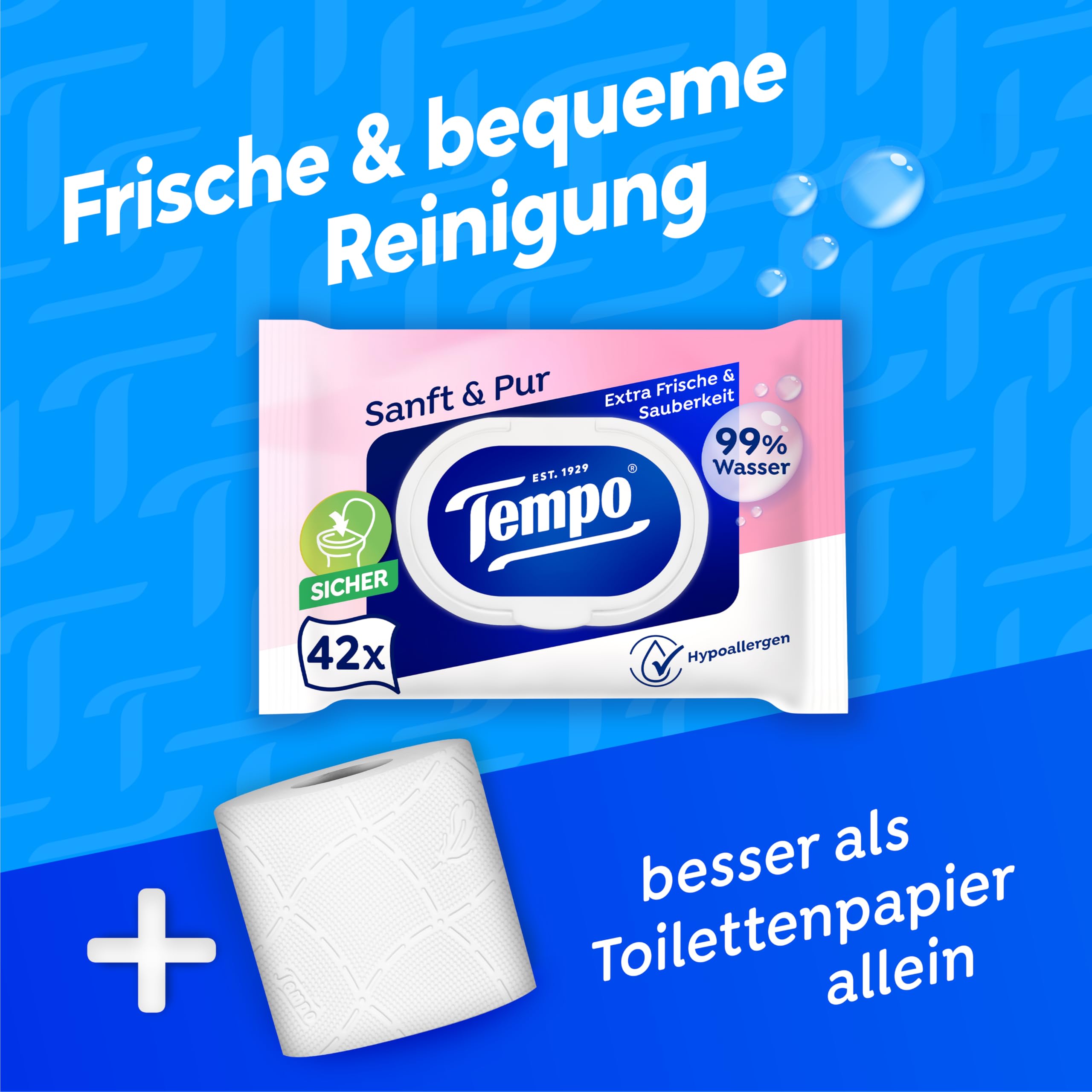 Tempo Feuchte Toilettentücher "Sanft & Pur" - Megapack - 16 Packungen mit je 42 Tüchern - Duo Packs - feuchtes Toilettenpapier, dermatologisch getestet und pH-hautneutral