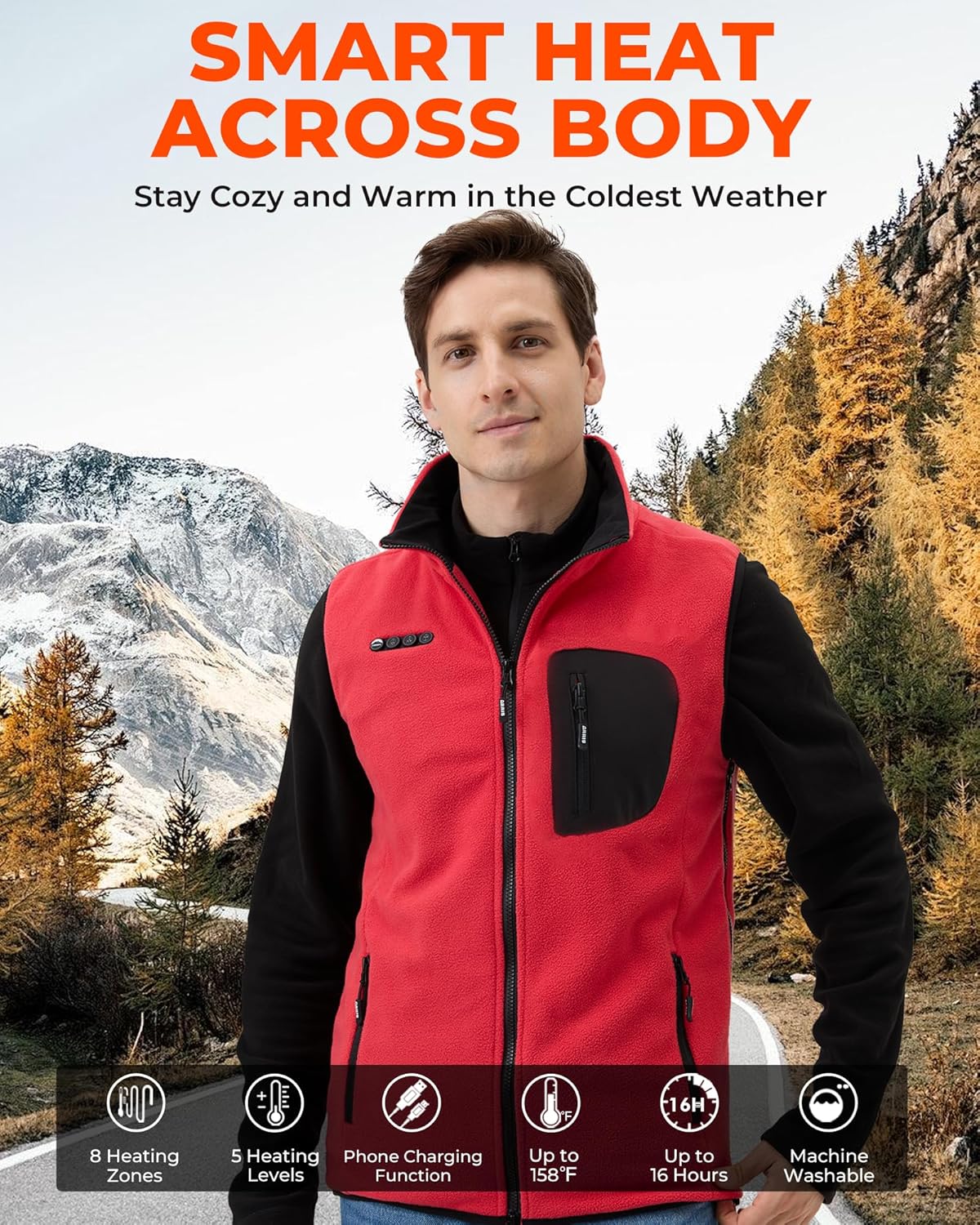 ARRIS Unisex Fleece Heated Vest with 12V Battery, Size Adjustable Heated Fleece Vest for Men and Women - Image 6