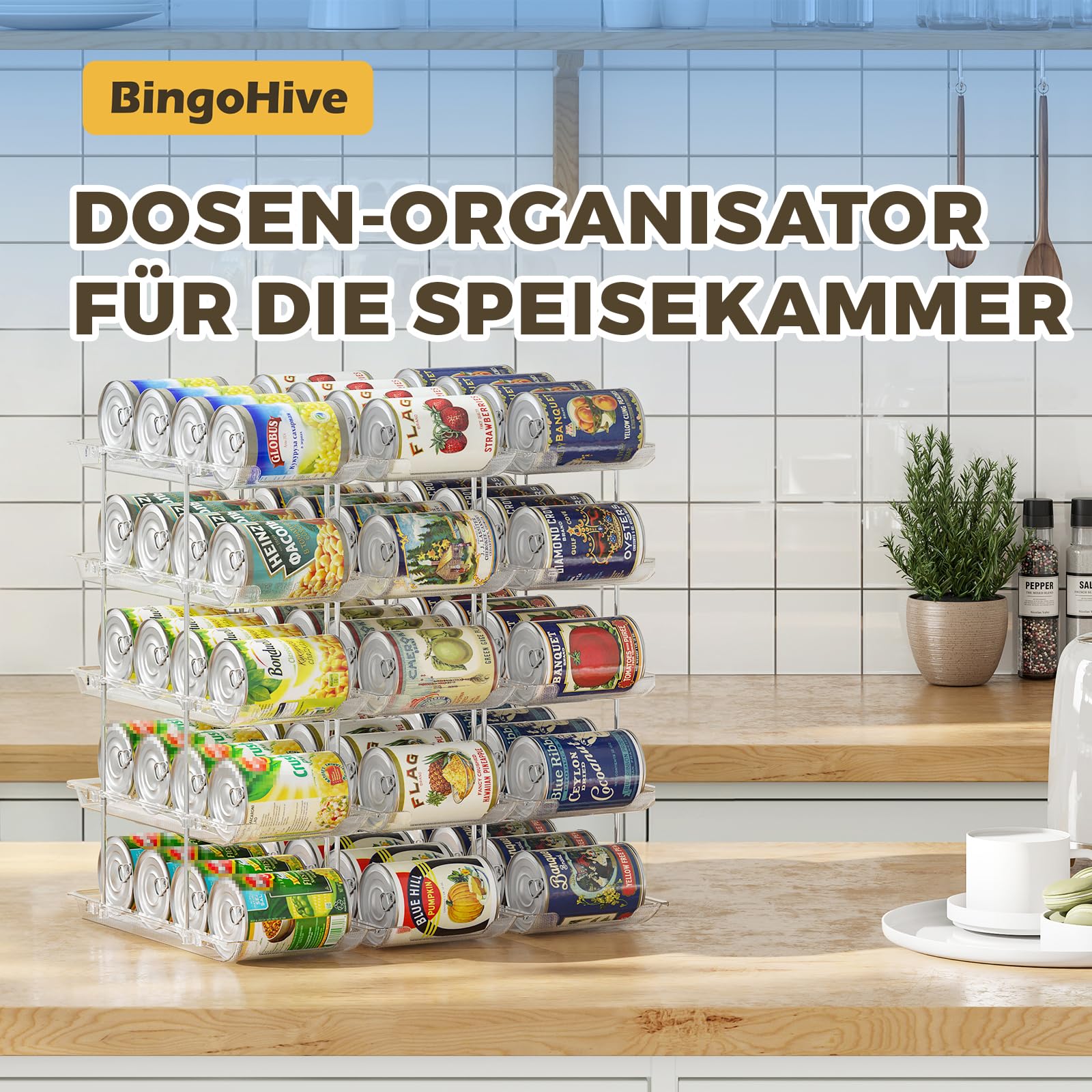 Dosen-Organizer für die Speisekammer stapelbar 5 Etagen Dosenaufbewahrung Getränkedosen-Organizer für den Kühlschrank fasst 60 Dosen automatischer Dosenabroller für die Küche, transparent