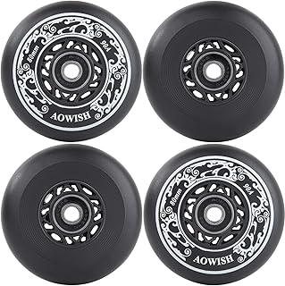 AOWISH 4-Pack Inline Skate Wheels Outdoor Asphalt Formula 90A Aggressive Blades Roller Skates Replacement Wheels with Speed Bearings ABEC 9 and Spacers (Black, 76mm)