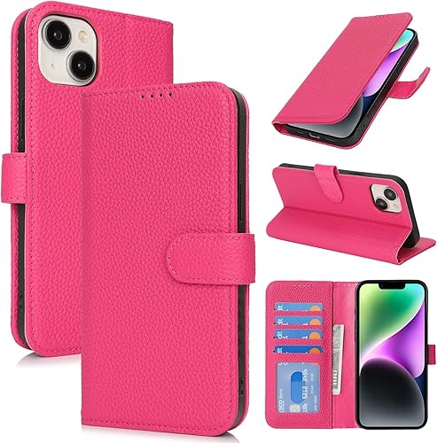 Vista 168 de Zouzt Funda para iPhone 11 de 6.1 pulgadas de piel auténtica con 4 ranuras para tarjetas, tarjetero con bloqueo RFID, tapa magnética, función atril