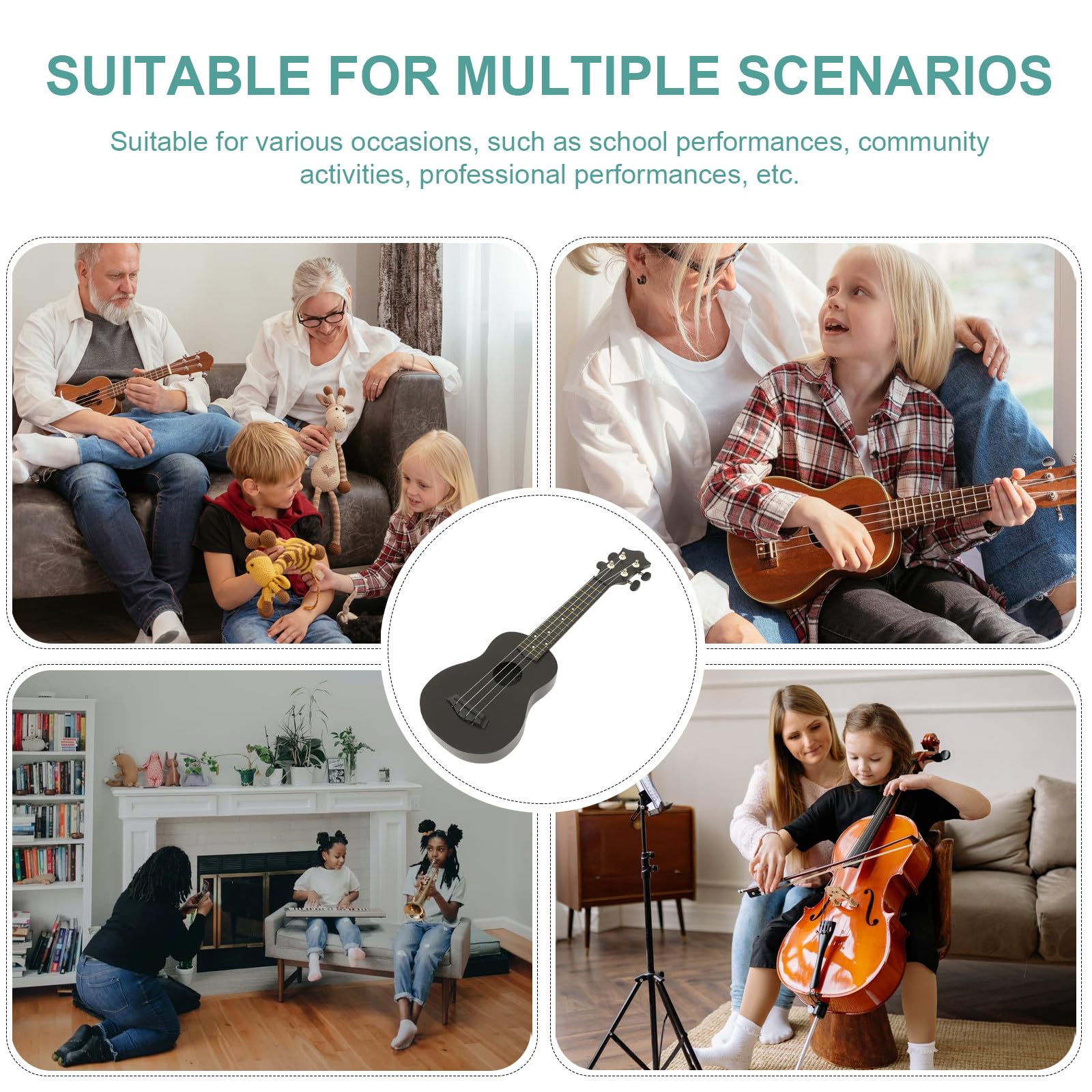 Ukelele de Madera Soprano Instrumento Musical de Cuerdas Ukelele Clásico para Principiantes para Tocar Casa o Clases Color Aleatorio