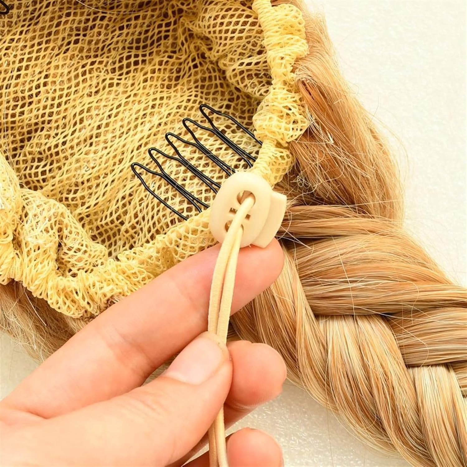 フェイクヘア 20 インチフィッシュボーンブレイドポニーテールおだんごヘアエクステンション合成巾着ポニーテールクリップでヘアエクステ